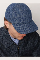 Fendi Men's FF Jacquard Denim Baseball Hat Blue, view 2