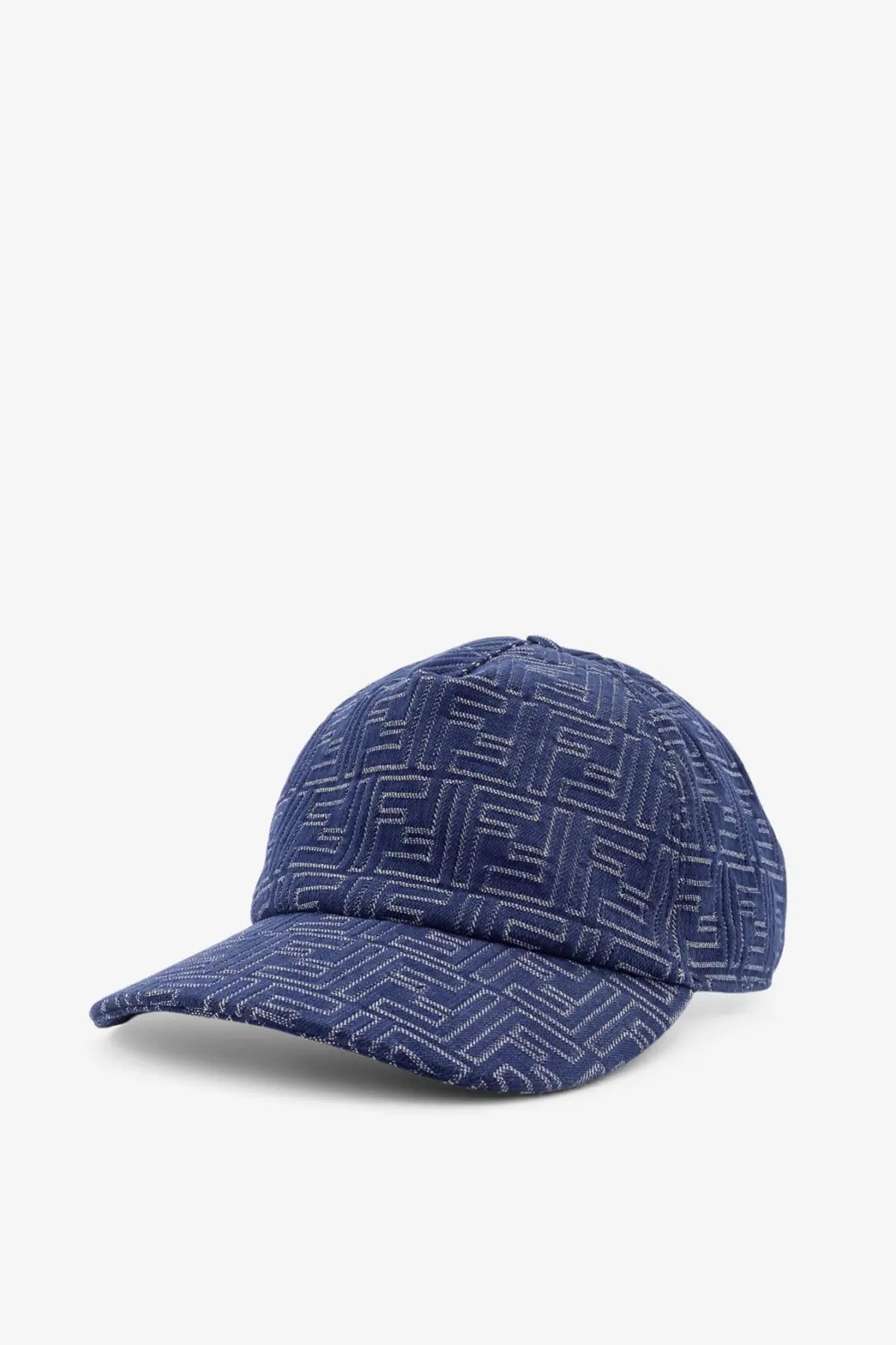 Fendi Men's FF Jacquard Denim Baseball Hat Blue, view 3