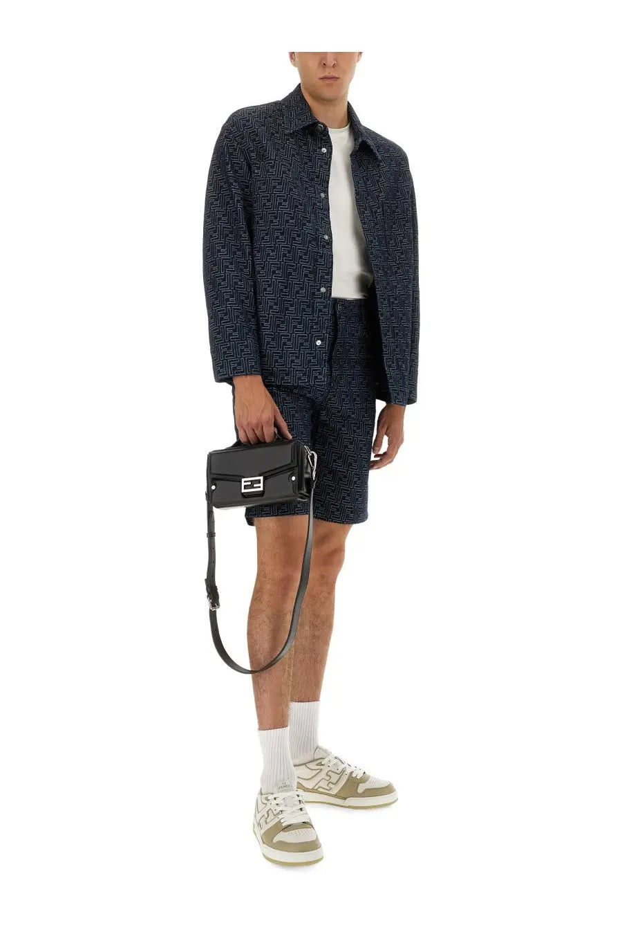 Fendi Men's FF Jacquard Denim Shorts Blue, view 2