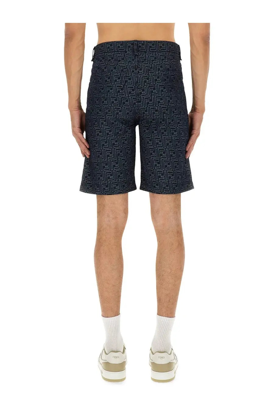 Fendi Men's FF Jacquard Denim Shorts Blue, view 3
