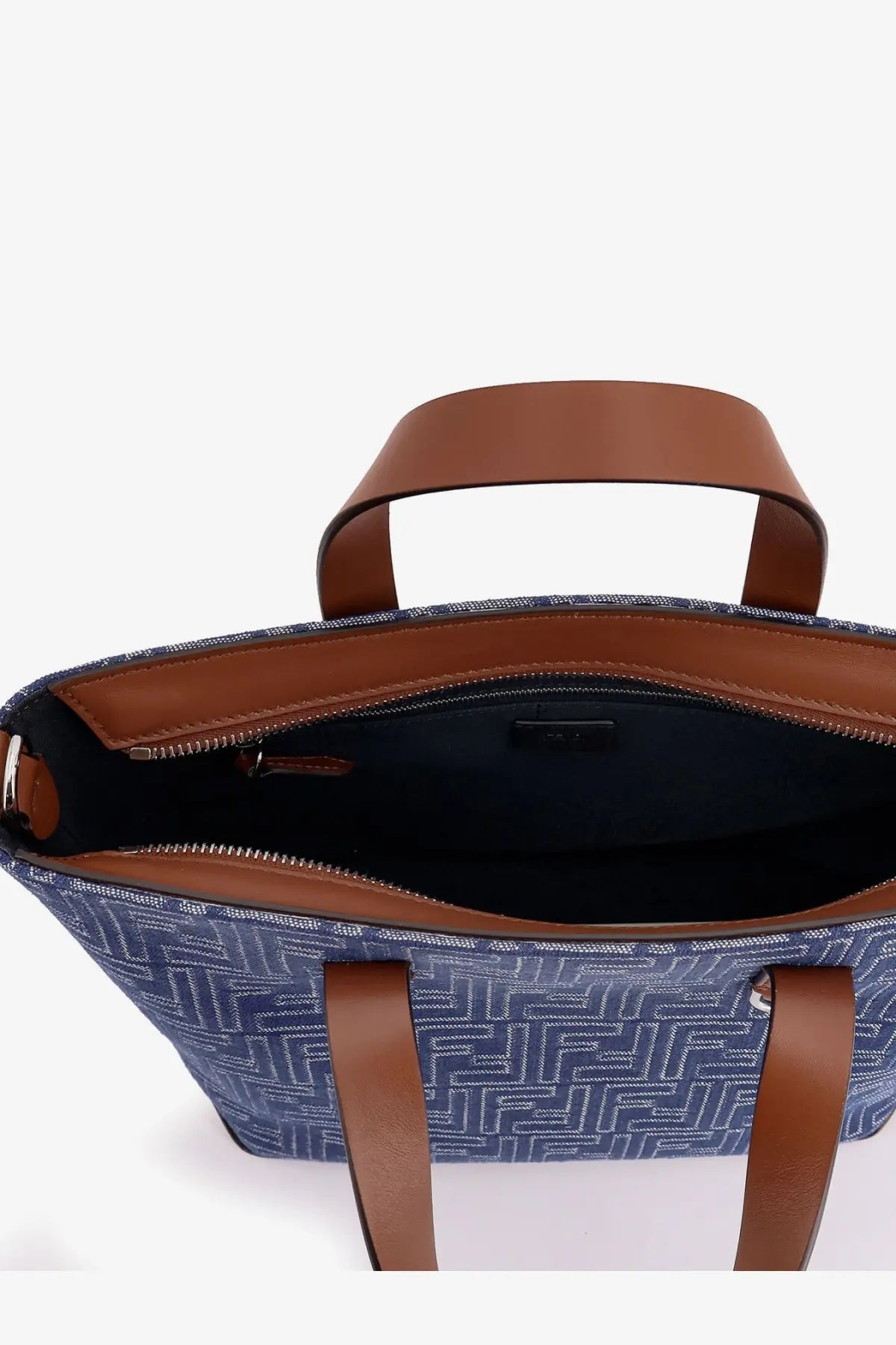 Fendi Men's FF Jacquard Fabric and Leather Shopping Bag Beige, view 5