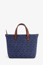 Fendi Men's FF Jacquard Fabric and Leather Shopping Bag Beige, view 2