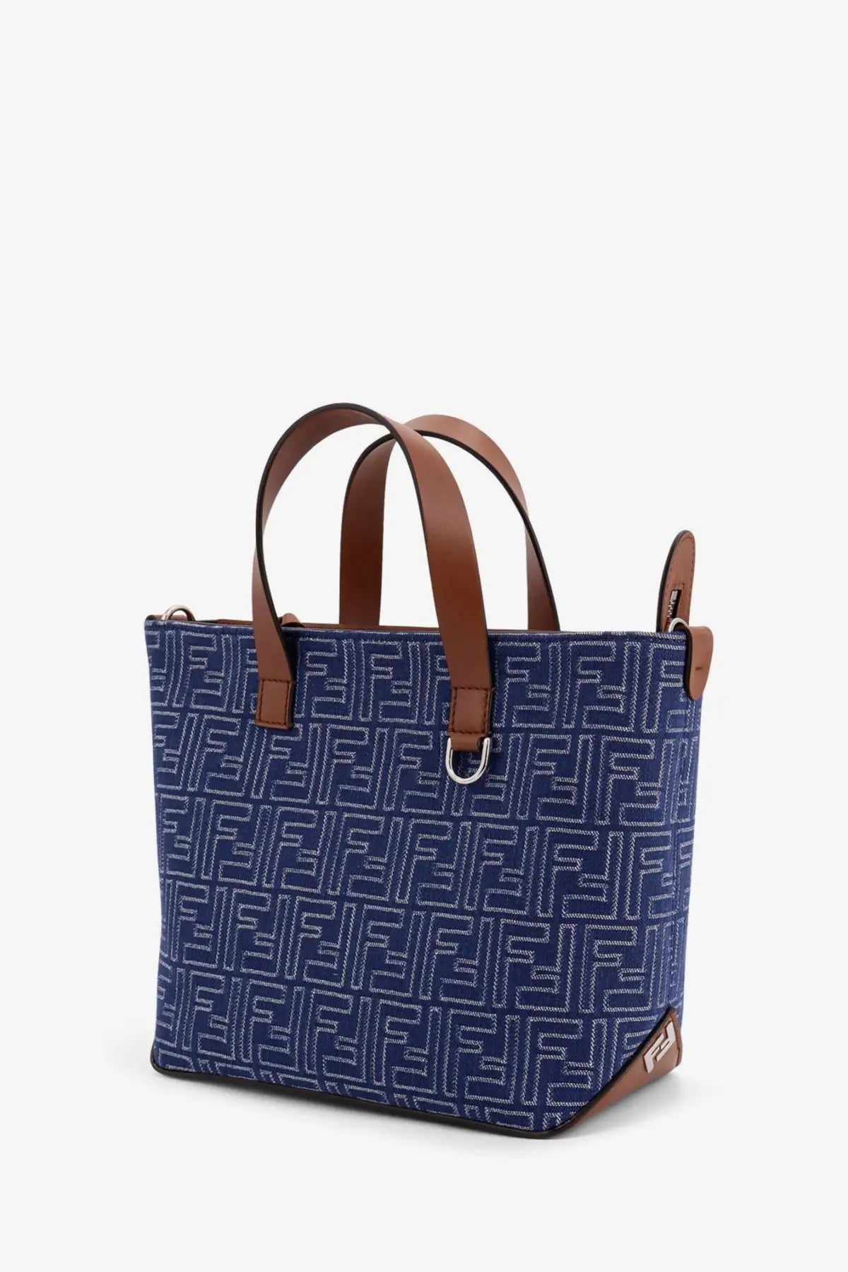 Fendi Men's FF Jacquard Fabric and Leather Shopping Bag Beige, view 3