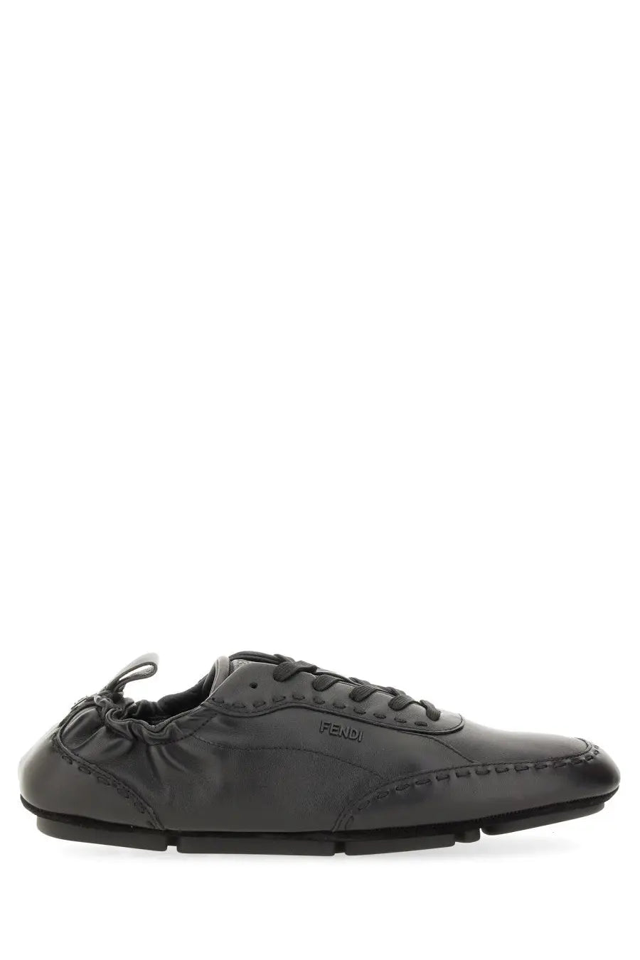 Black Fendi men’s leather sneaker with stitched detailing and elasticized collar for comfortable fit