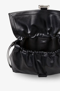 Black fendi men’s fendi flux maxi messenger leather crossbody bag with ruched design and silver hardware