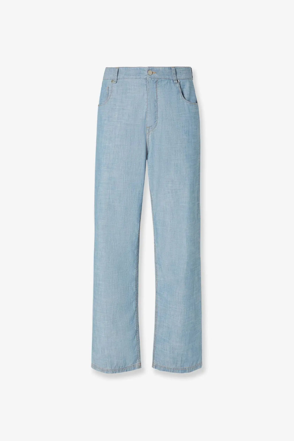 Fendi men’s high waist light blue denim jeans with straight-leg cut and classic five-pocket design