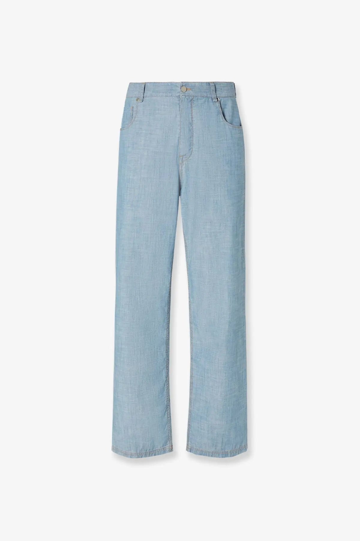 Fendi men’s high waist light blue denim jeans with straight-leg cut and classic five-pocket design