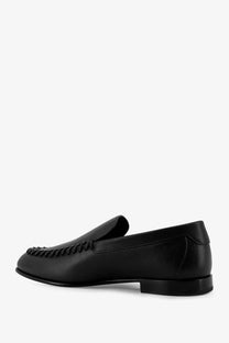 Fendi men leather loafers in black featuring stitched toe detail and smooth leather finish