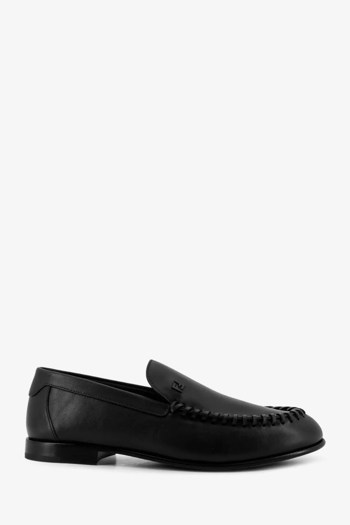 Fendi men’s black leather loafers with stitched toe cap and subtle brand logo on the vamp