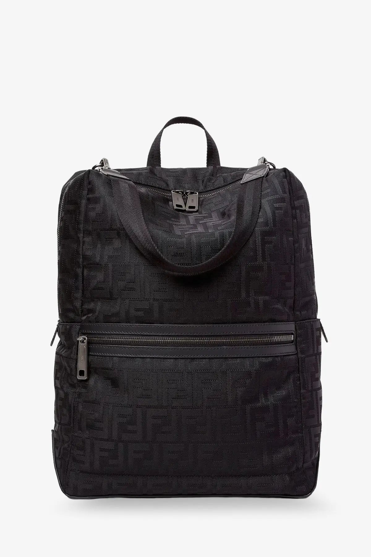 Black fendi men’s padded ff nylon backpack with tonal logo print metallic hardware and dual carrying handles