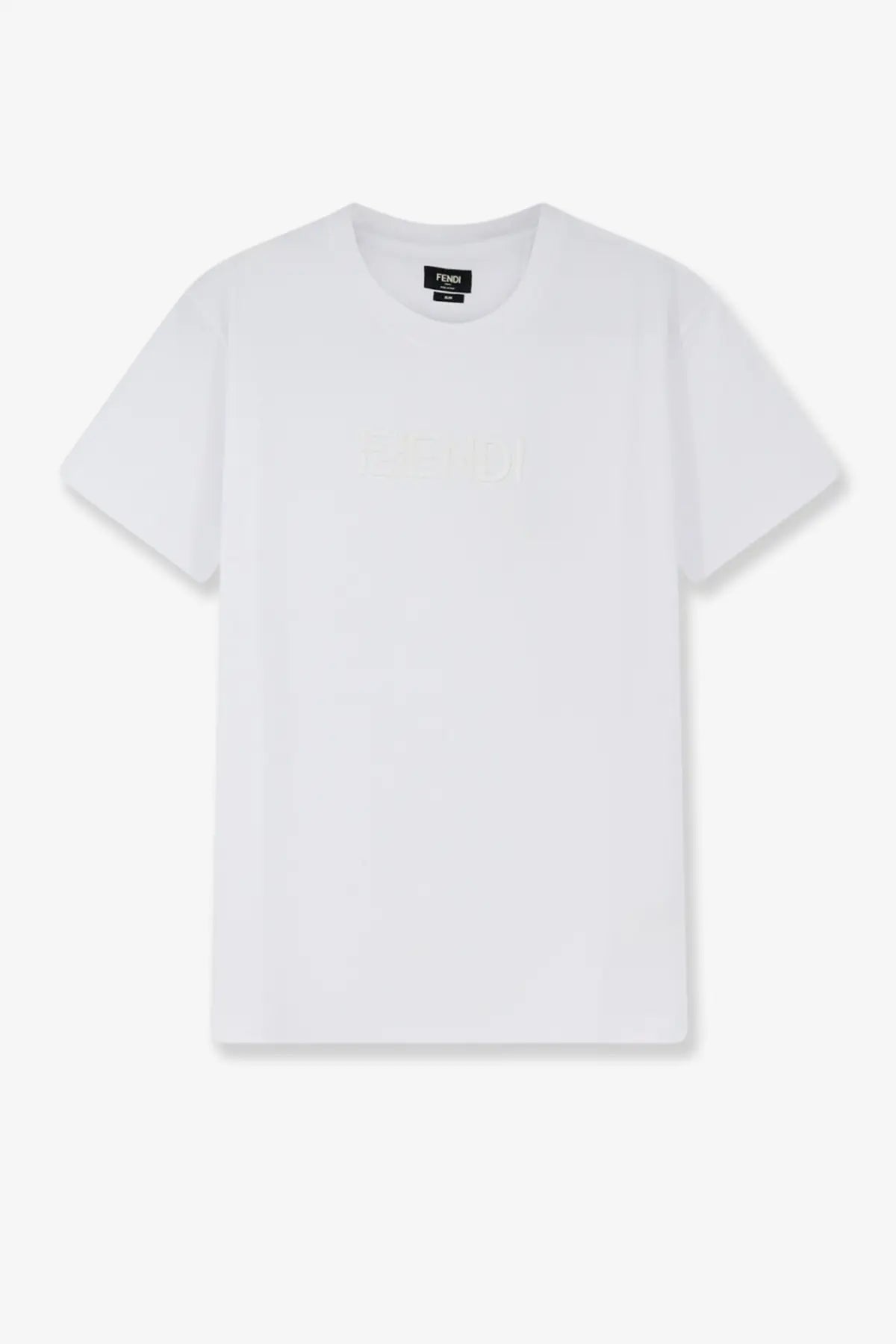 Fendi men’s slim fit cotton t-shirt white with minimalist design and subtle logo detail at the neckline
