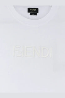 White fendi slim fit cotton t-shirt with subtle raised fendi logo across the chest for men