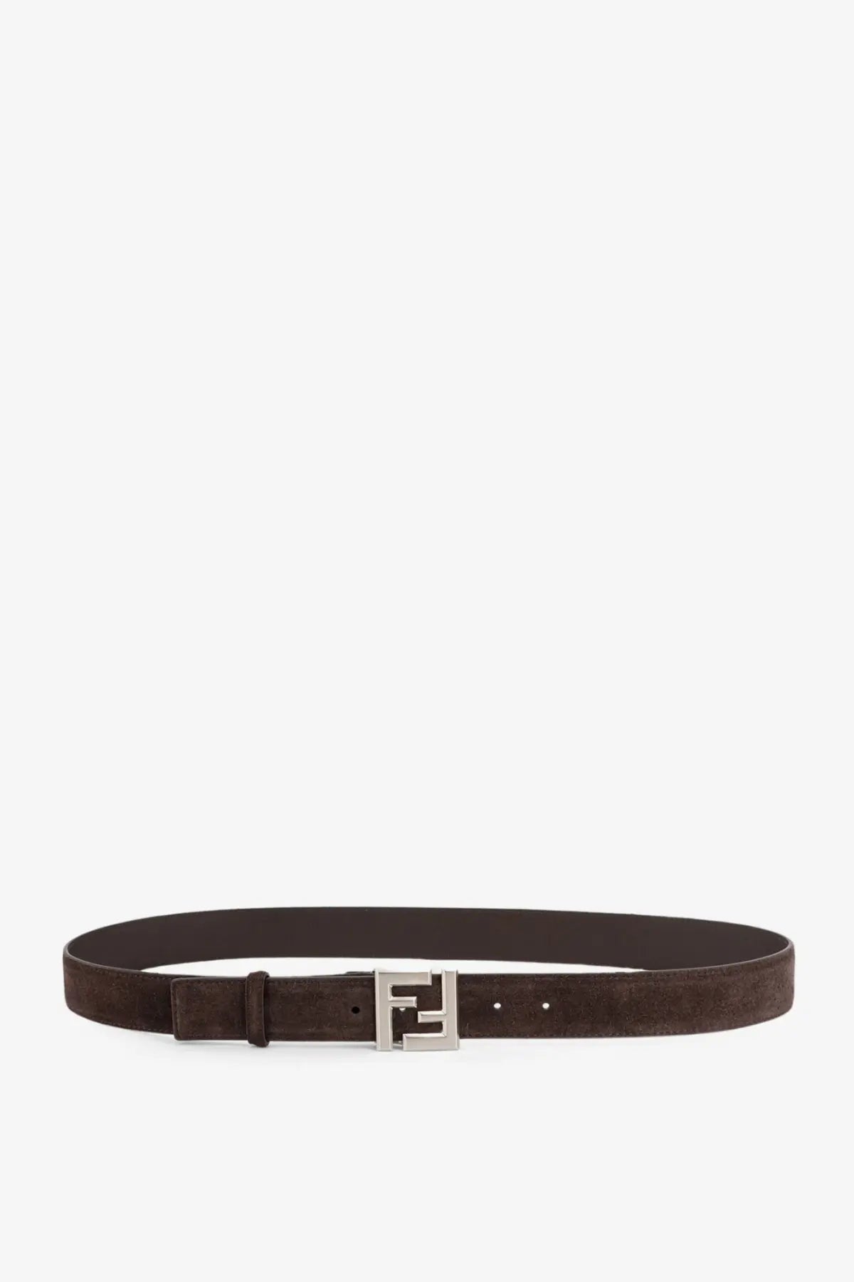Brown suede fendi men’s belt with silver-toned squared ff logo buckle in black