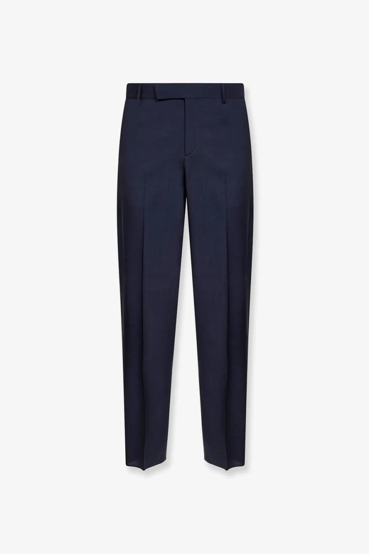 Fendi men’s navy blue virgin wool tailored trousers with sleek straight-leg cut and subtle front pleats