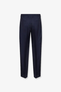 Fendi men’s navy blue tailored virgin wool trousers with a sleek straight-leg cut and subtle stitching details
