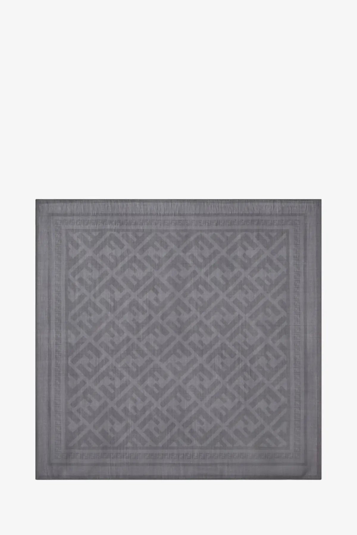 Fendi men’s wool and silk gray square scarf with subtle geometric pattern and embossed border