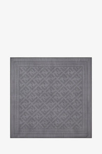Fendi men’s wool and silk gray square scarf with subtle geometric pattern and embossed border