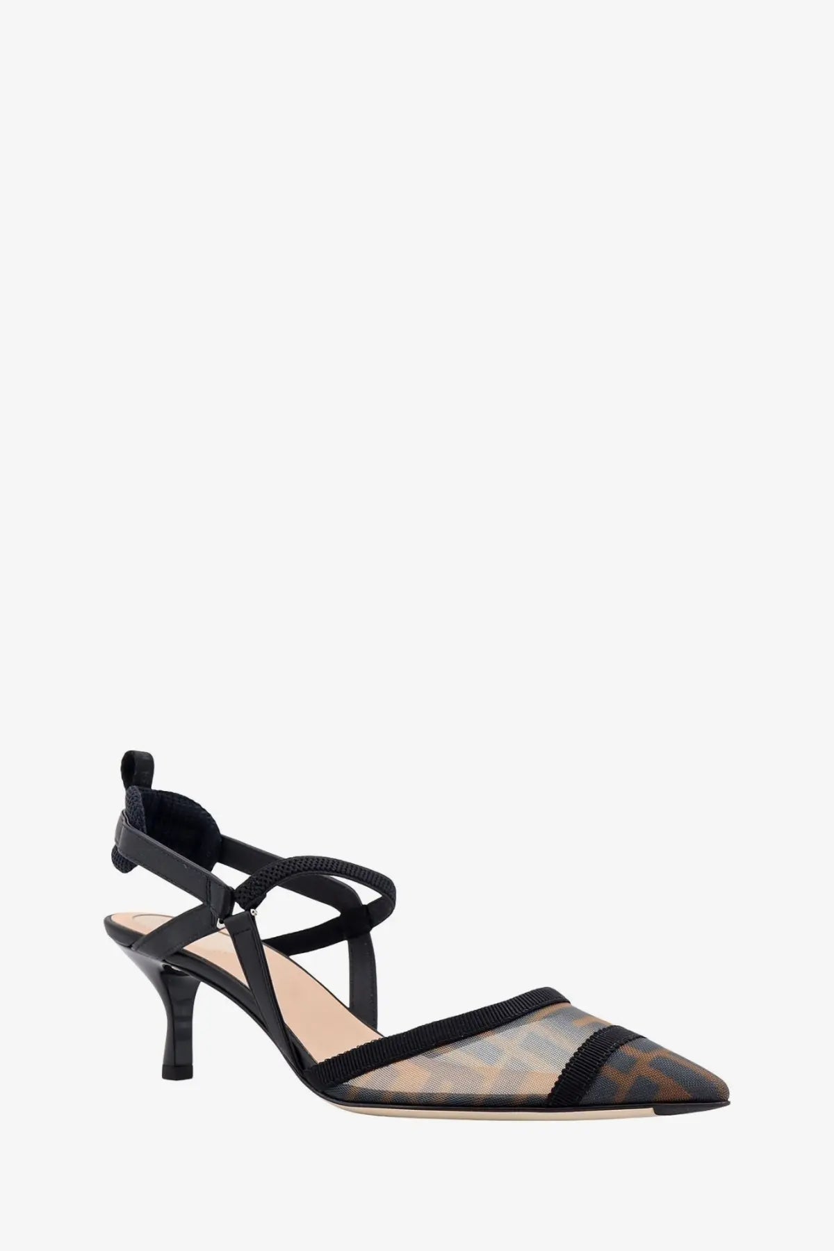 Fendi women’s colibrì lite pumps black with beige pattern and transparent mesh slingback heel