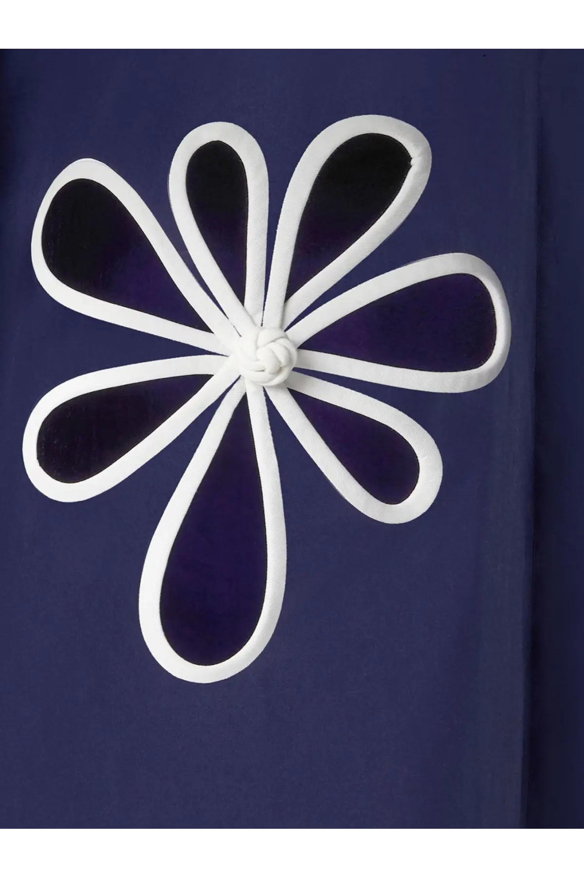 Fendi women’s deep blue cotton popelin shirt with a white embroidered flower appliqué and knotted center detail