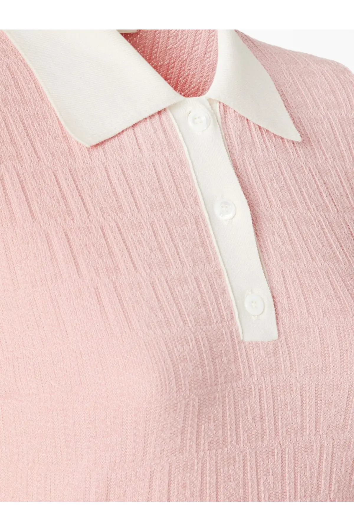 Fendi women’s soft pink ribbed knit polo shirt with white collar and buttons in cotton and silk blend Magnolia 26