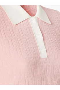 Fendi women’s soft pink ribbed knit polo shirt with white collar and buttons in cotton and silk blend Magnolia 26
