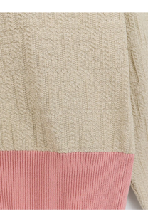 Fendi women’s cotton and silk sweater in beige and pink with a ribbed cable-knit textured pattern
