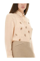 Fendi Women's Embroidered Georgette Top Blue, view 3