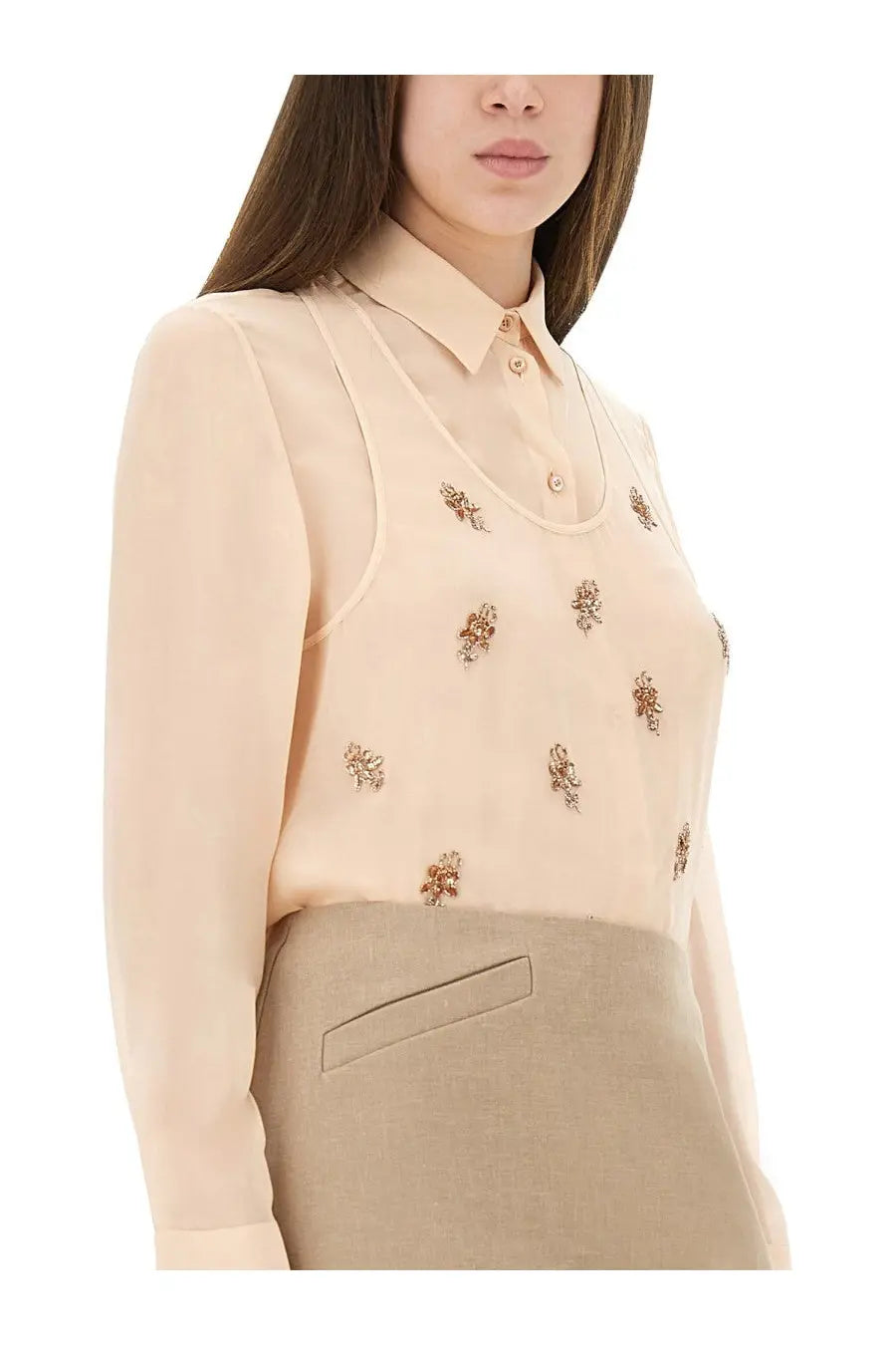 Fendi Women's Embroidered Georgette Top Blue, view 3