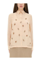 Fendi Women's Embroidered Georgette Top Blue