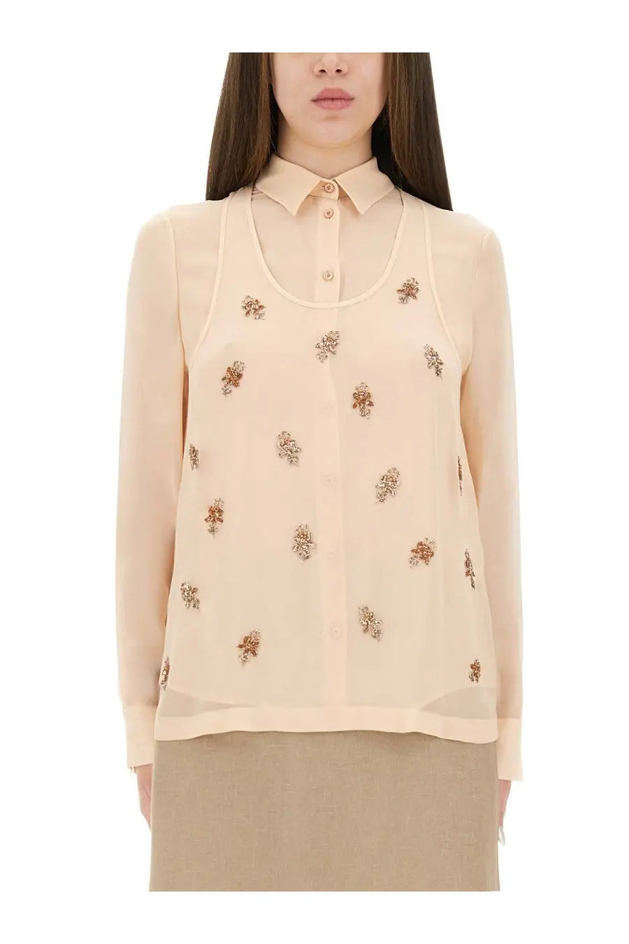 Fendi Women's Embroidered Georgette Top Blue