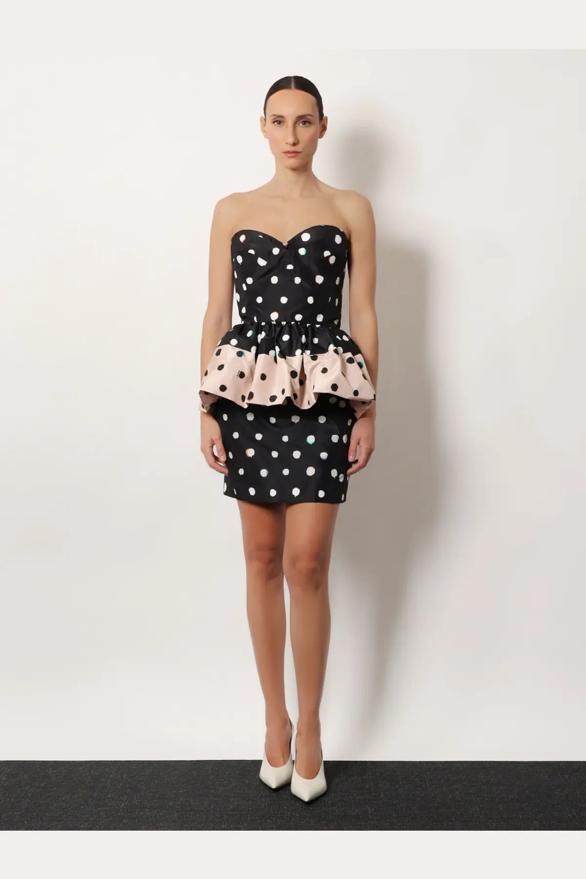Fendi Women's Falena Dots Taffeta Bustier Dress Black, view 2