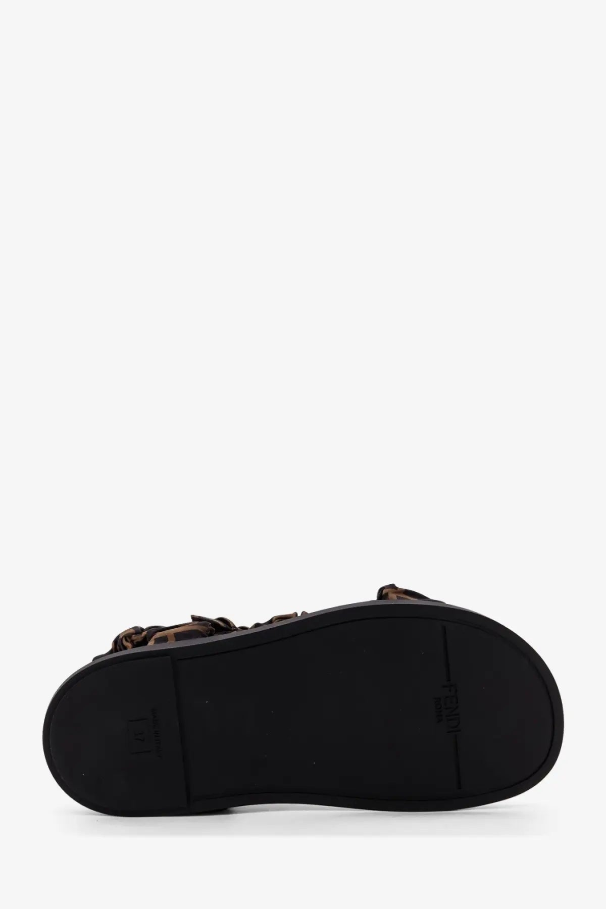 Fendi women’s feel sandals black platform with brown and black patterned elastic satin straps