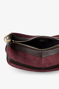 A Fendi women’s Fendigraphy mini leather handbag in brown with burgundy suede belt bag and gold-tone hardware