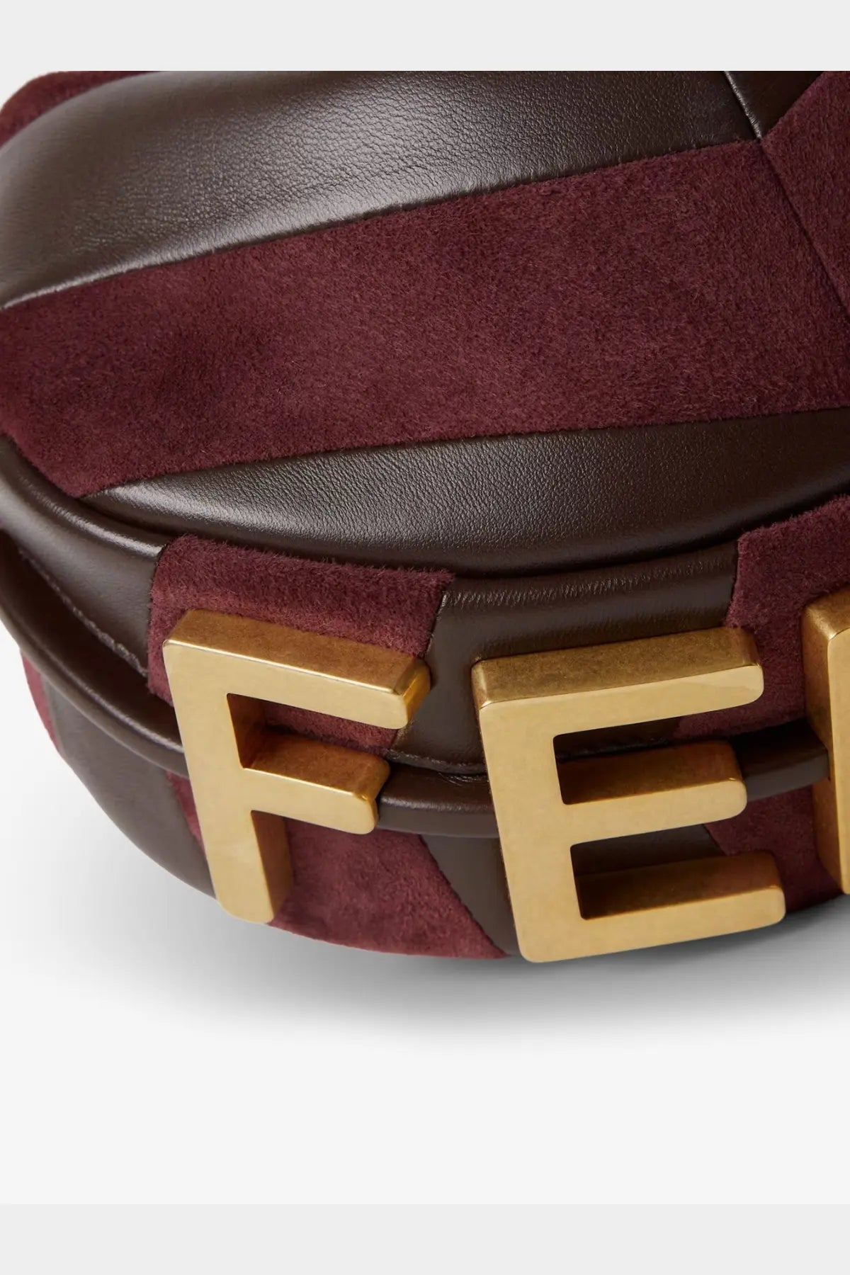 A burgundy and dark brown Fendi women’s Fendigraphy mini leather handbag with gold-tone ff logo hardware