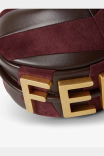 A burgundy and dark brown Fendi women’s Fendigraphy mini leather handbag with gold-tone ff logo hardware