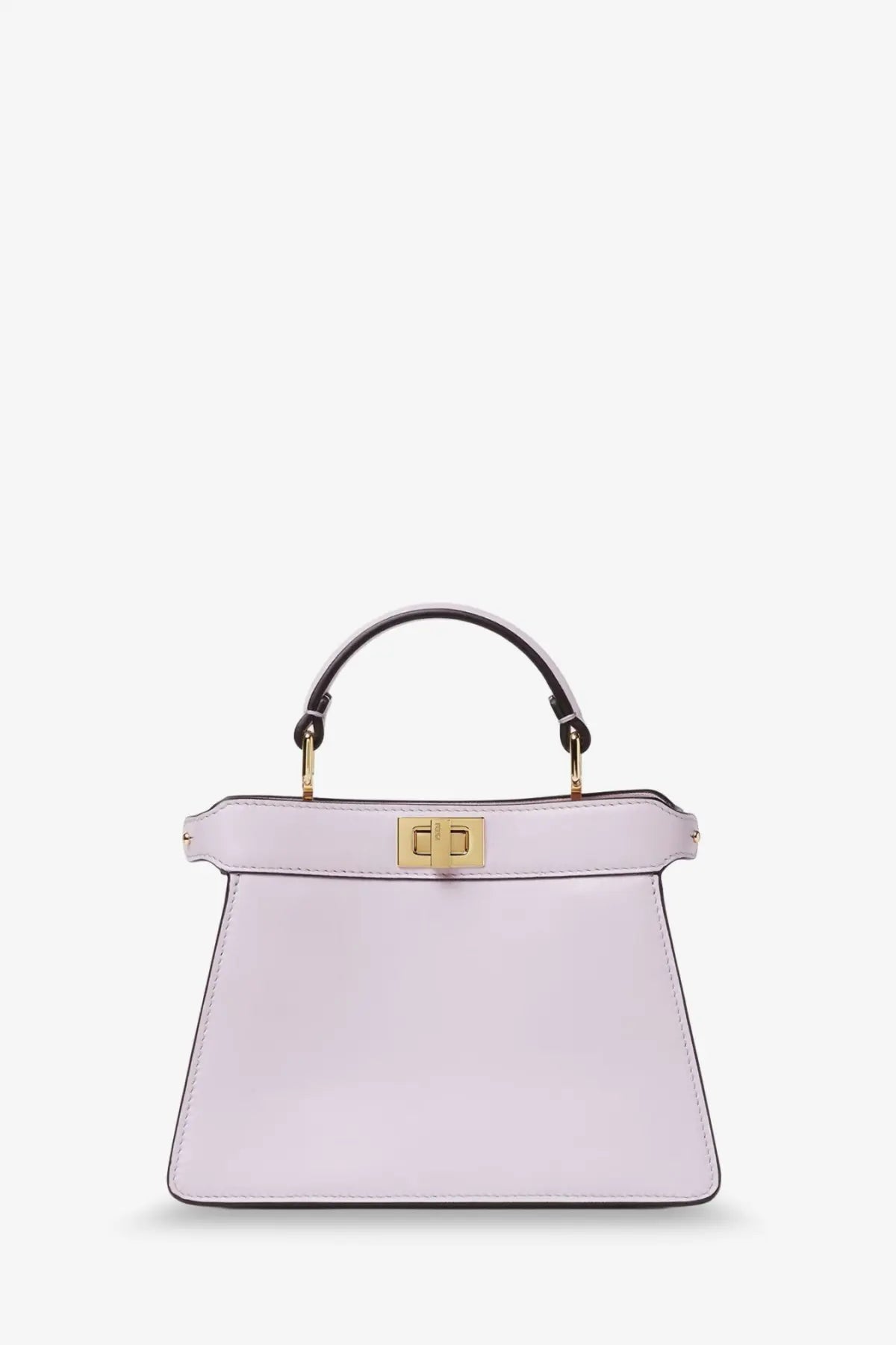 Fendi women’s iseeu petite peekaboo leather crossbody bag in pale lavender with gold clasp and black trim