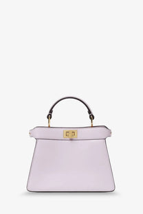 Fendi women’s iseeu petite peekaboo leather crossbody bag in pale lavender with gold clasp and black trim