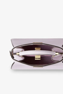 Fendi women’s iseeu petite peekaboo crossbody bag in pale lavender leather with gold hardware and dark interior