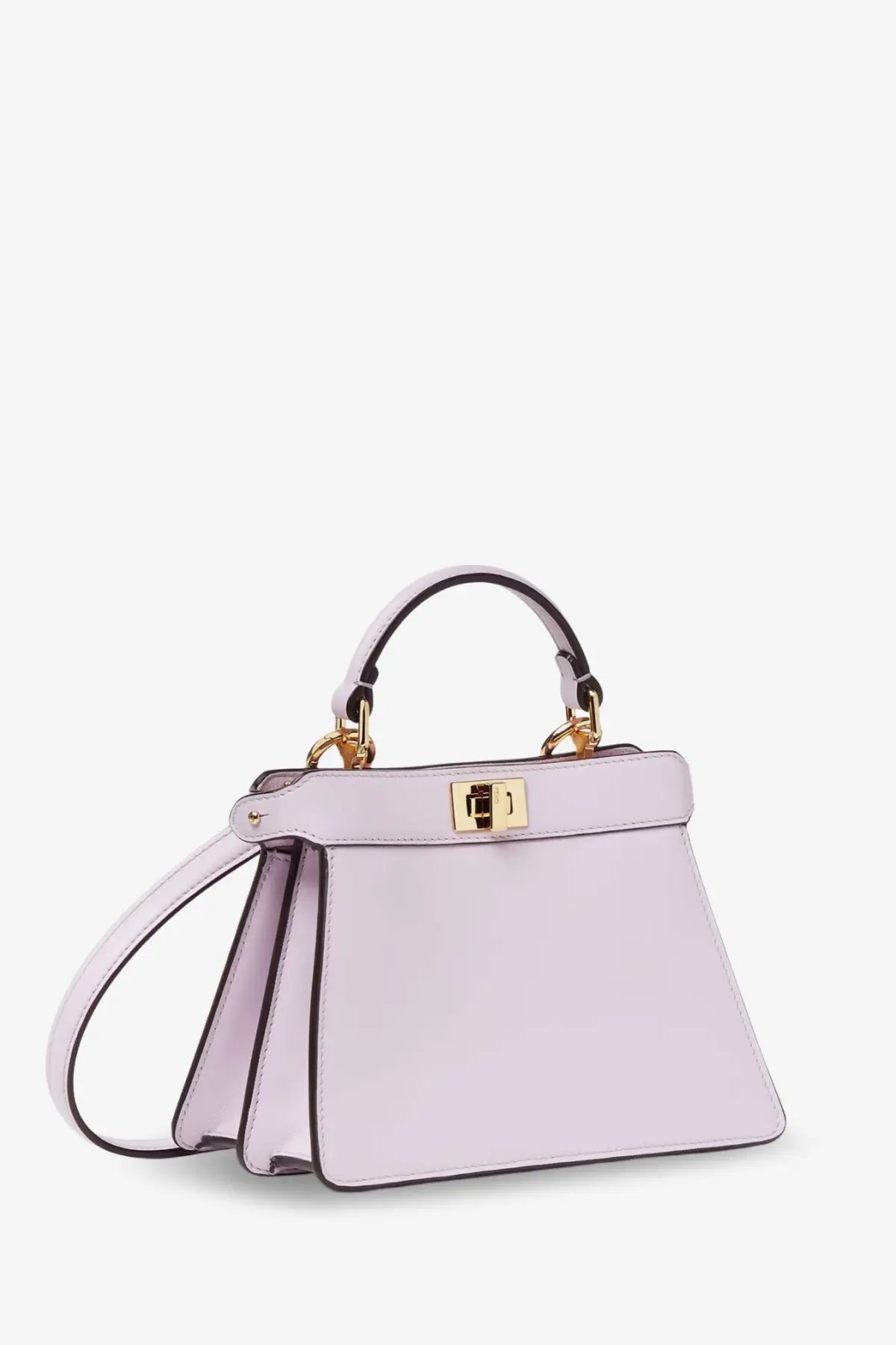 Fendi womens iseeu petite peekaboo leather crossbody bag in pale lavender with gold clasp and black trim