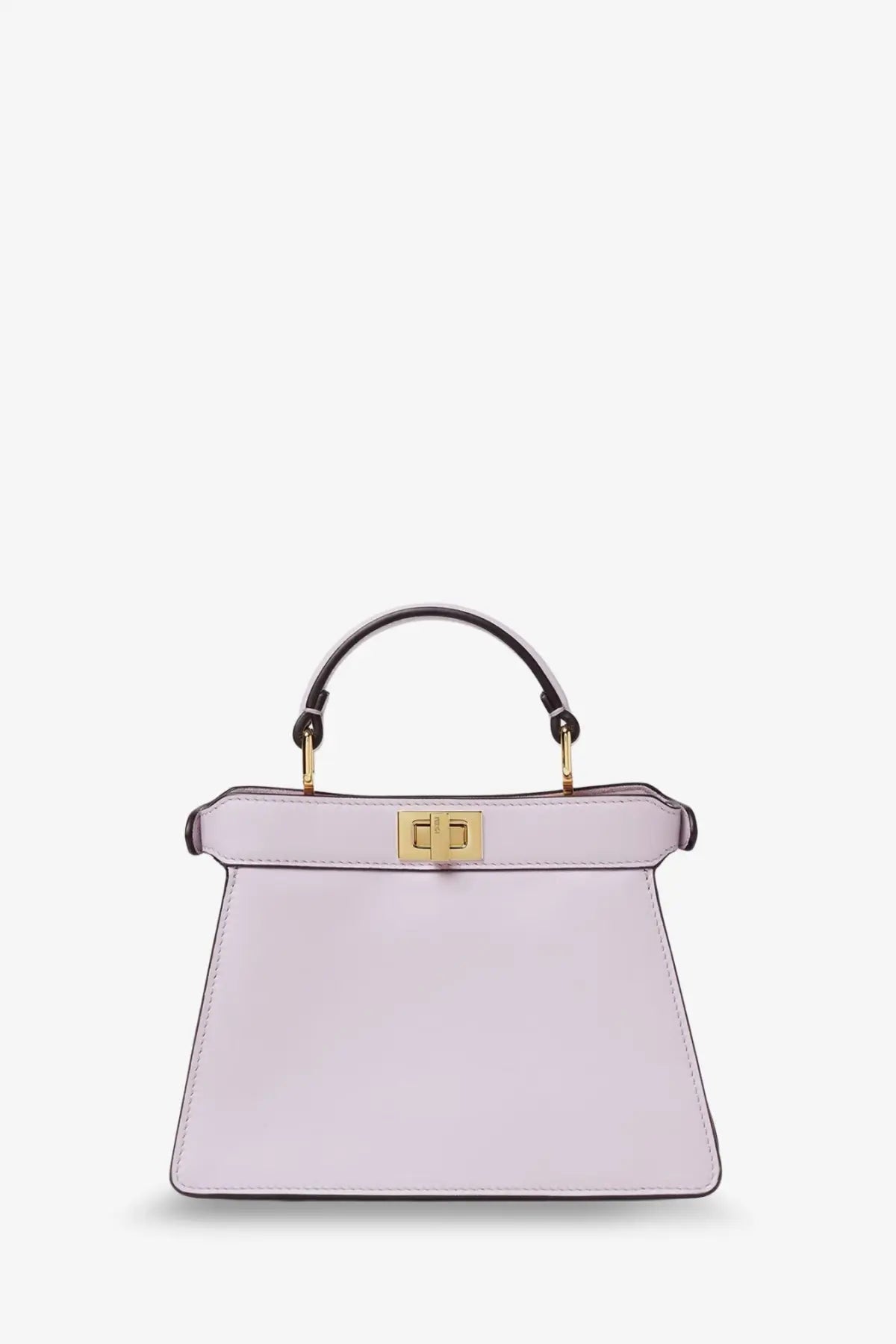 Fendi women’s isseeu petite peekaboo lavender leather crossbody bag with gold-tone clasp and black handle
