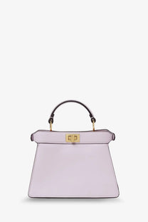 Fendi women’s isseeu petite peekaboo lavender leather crossbody bag with gold-tone clasp and black handle