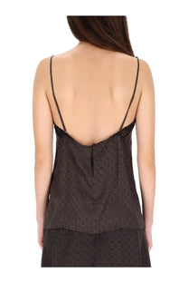 Fendi women’s jacquard FF top brown satin camisole with subtle geometric pattern and delicate spaghetti straps