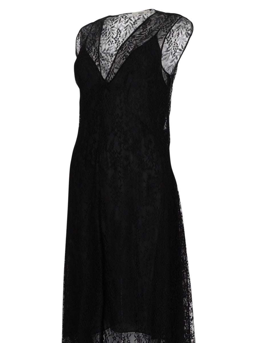 Fendi Women's Lace Flowers Bacche Midi Dress Black, view 3