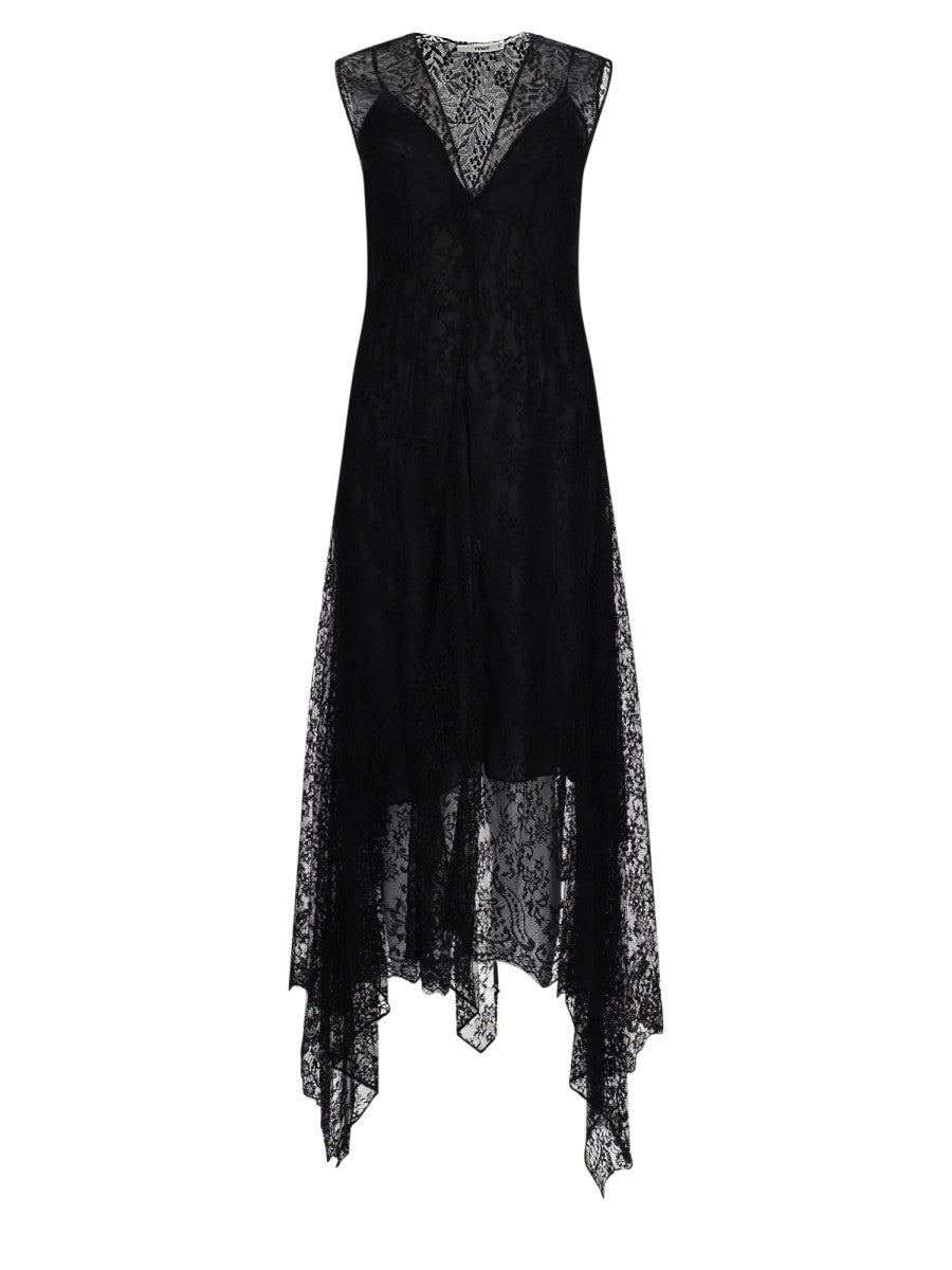 Fendi Women's Lace Flowers Bacche Midi Dress Black