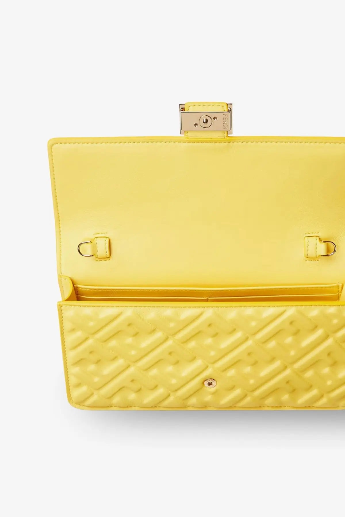 Fendi women’s bright yellow quilted leather wallet on chain baguette with gold-tone clasp and hardware