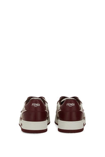 Fendi women’s match sneaker multicolor in maroon and white leather with low-top design and rubber sole