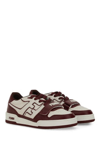 Fendi women’s match sneaker multicolor in maroon and white with bold logo detailing in leather and mesh materials