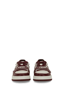 Fendi women’s match sneaker multicolor in maroon and white leather with sleek modern design and bold branding on the side