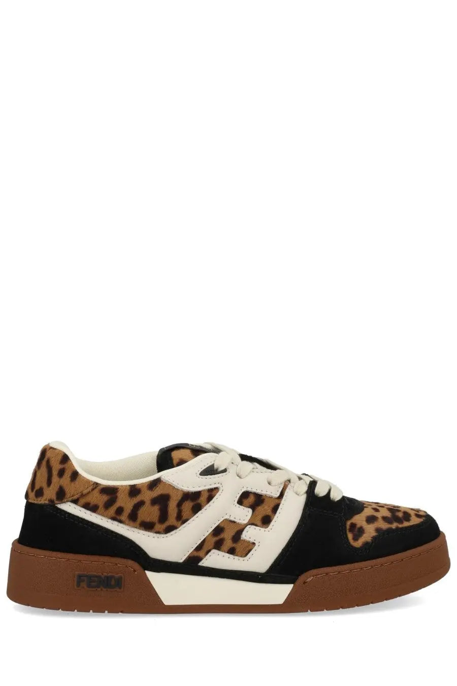 Fendi women’s match sneaker low-top with leopard print and black suede accented by white details