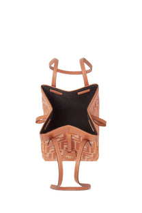 Fendi women’s mini origami bag orange tan leather with repeating monogram pattern and black interior